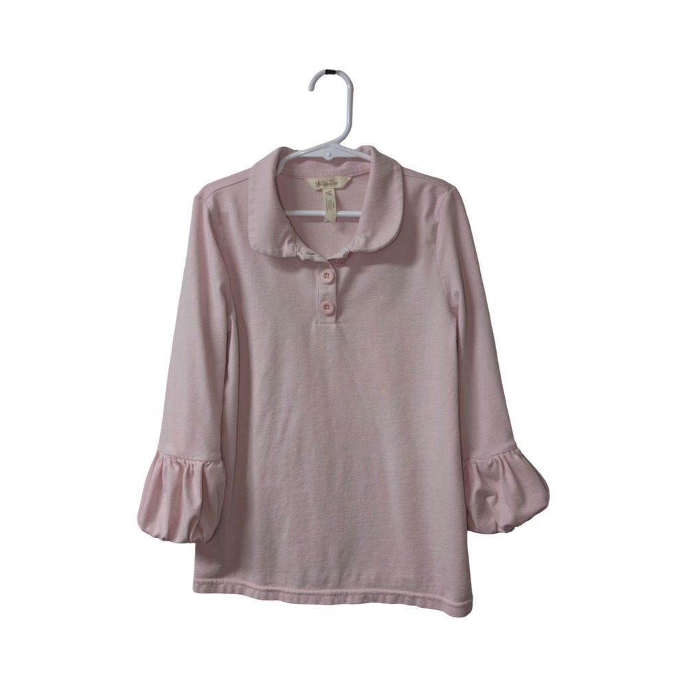 Matilda Jane Girls Pink Bubble Sleeve Collared Top Shirt Size 10 EUC
